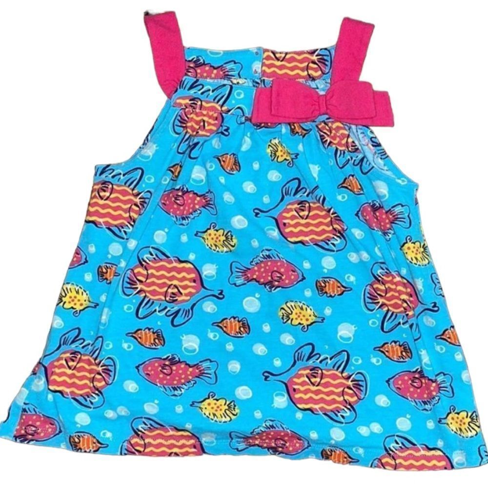 •J KHAKI• little girls blue/pink fish tank top in size 6X. With a cutesy bow.
